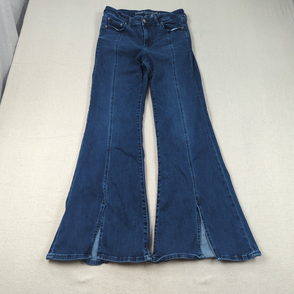 American Eagle Jeans Womens 10 Blue Festival Flare Stretch Split Hem